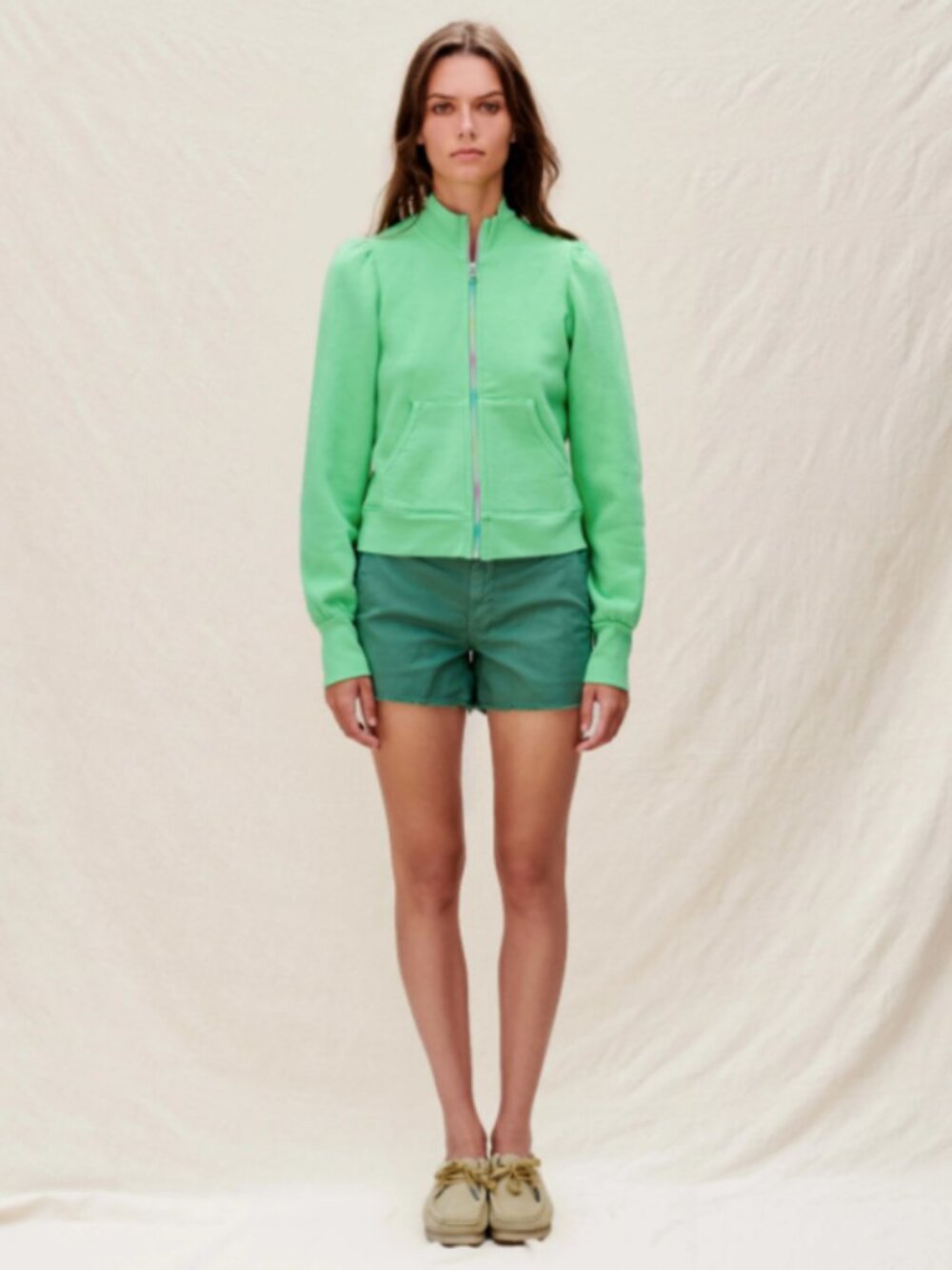 Sundry Green Zip Up Sweatshirt w/Rainbow Zipper
